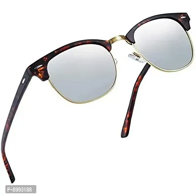 Arzonai Clubmaster Square Mens Sunglasses Leopard Frame , Silver Mirror Lens (Medium) Pack of 1