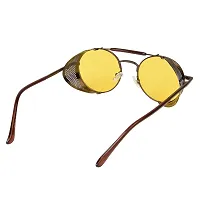 Arzonai Metal Steampunk Round Unisex Sunglasses Pack of 1 (Large) Brown Frame, yellow Lens-thumb4