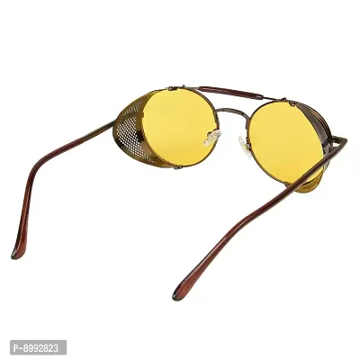 Arzonai Metal Steampunk Round Unisex Sunglasses Pack of 1 (Large) Brown Frame, yellow Lens-thumb5