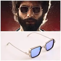 ARZONAI Unisex Metal Branded Stylish KABIR Singh Rectangular Sunglasses (Silver Blue), Medium-thumb1