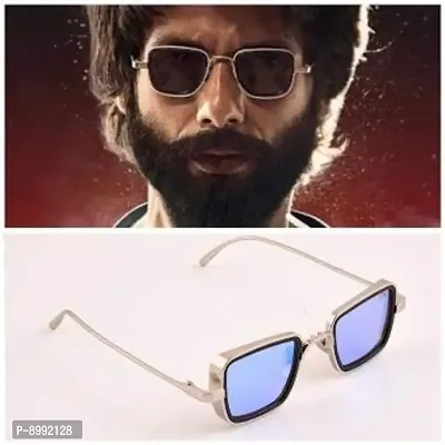 ARZONAI Unisex Metal Branded Stylish KABIR Singh Rectangular Sunglasses (Silver Blue), Medium-thumb2
