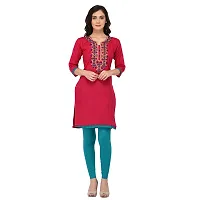 Arzonai Cotton Embroidered Casual  Ceremony Kurti for Women's (PINK)-thumb1