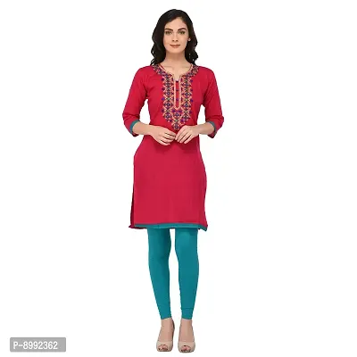 Arzonai Cotton Embroidered Casual  Ceremony Kurti for Women's (PINK)-thumb2