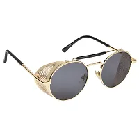 Arzonai Metal Steampunk Round Unisex Sunglasses Pack of 1 (Large) Golden Frame, Black Lens-thumb2