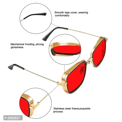 ARZONAI Men Square Sunglasses Red, Black Frame, Red, Black Lens (Medium) - Pack of 2-thumb5