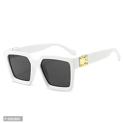ARZONAI Men Square Sunglasses White Frame, Black Lens (Large) - Pack of 1