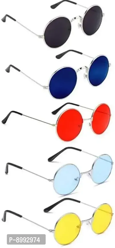 ARZONAI Men Round Sunglasses Silver Frame, Multicolor Lens (Medium)- Pack of 5