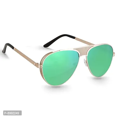 Arzonai Aviator Unisex Sunglasses Golden Frame , Green Mirror Lens (Large) Pack of 1-thumb3