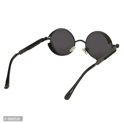 Arzonai Metal Steampunk Unisex Sunglasses Pack of 1 (Large) Black Frame, Silver Mirror Lens-thumb5