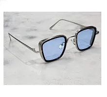 ARZONAI Unisex Metal Branded Stylish KABIR Singh Rectangular Sunglasses (Silver Blue), Medium-thumb2