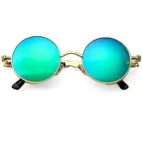 Arzonai Metal Steampunk Round Sunglasses Pack of 2, (Medium) (Blue,Pink)-thumb2