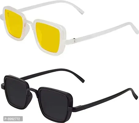 ARZONAI Men's and Boy's UV Protection Plastic Rectangular Sunglasses (Yellow, Black) Combo Pack of 2-thumb5