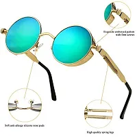 Arzonai Metal Steampunk Round Sunglasses Pack of 2, (Medium) (Blue,Pink)-thumb3