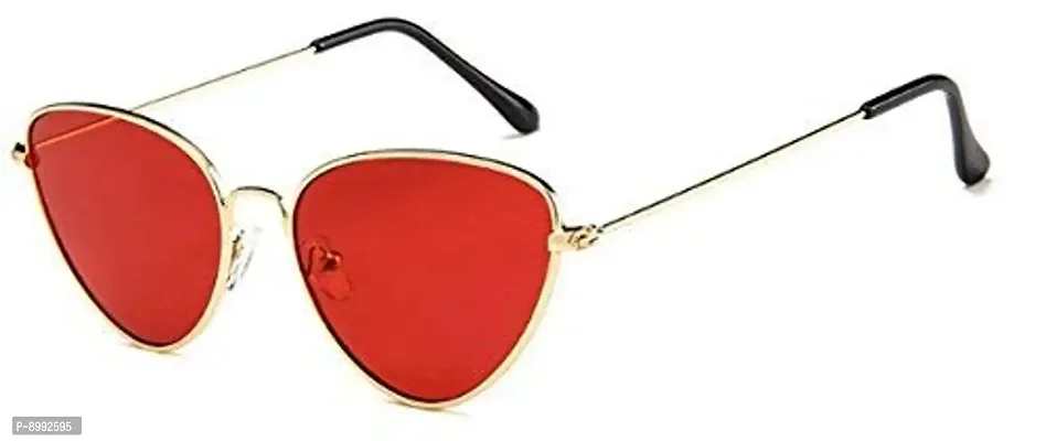 ARZONAI Unisex Adult Cateye Sunglasses (Golden Frame, Red Lens) (Medium)