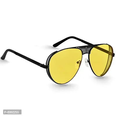 Arzonai Aviator Unisex Sunglasses Black Frame , Yellow Lens (Large) Pack of 1-thumb3