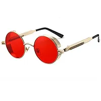 Arzonai Metal Steampunk Round Sunglasses Pack of 2, (Medium) (Yellow,Red)-thumb4