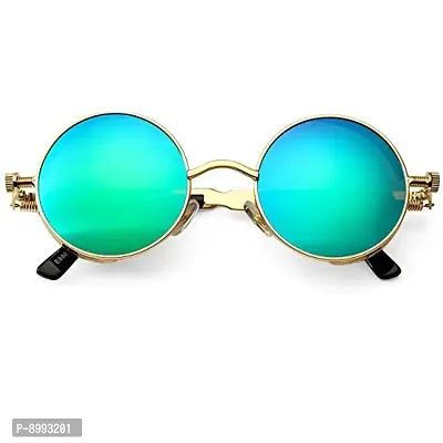 Arzonai Metal Steampunk Round Sunglasses Pack of 2, (Medium) (Blue,Red)-thumb3