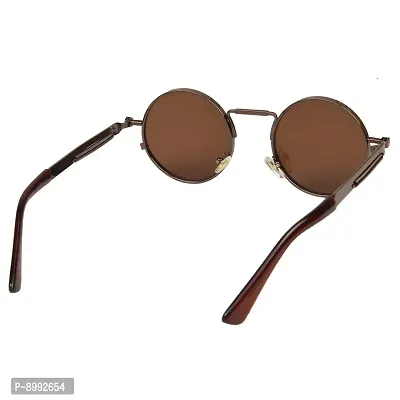 ARZONAI Mens Steampunk Round Sunglasses, Frame Colour:- Brown, Lens Colour- Brown (Medium) ndash; Pack of 1-thumb5