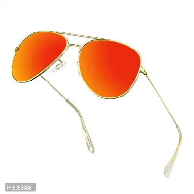 Arzonai Classic Aviator Metal Unisex Sunglasses , Golden Frame, Orange Mirror Lens (Medium) Pack of 1