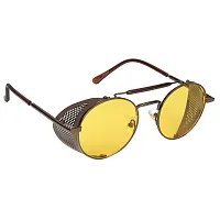 Arzonai Metal Steampunk Round Unisex Sunglasses Pack of 1 (Large) Brown Frame, yellow Lens-thumb2