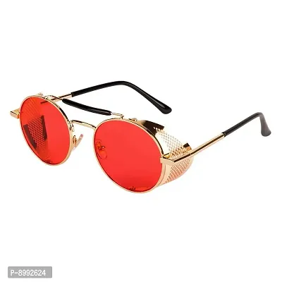 Arzonai Mens Round Sunglasses, Golden Frame, Red Lens (Large) Pack of 1