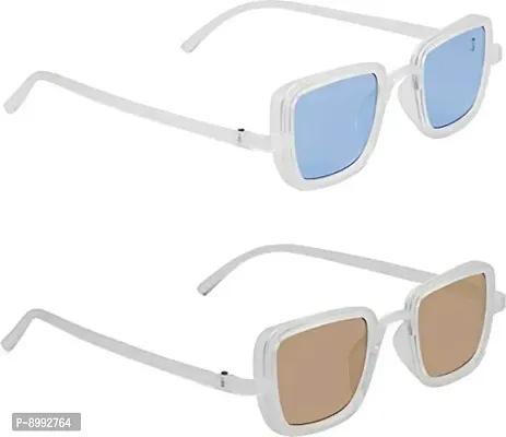 Arzonai Latest Combo | Pack of 2 Plastic Rectanguar UV Protection Sunglasses for Men  Boys (Blue, Brown)-thumb0