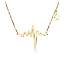 ITS Simple Electrocardiogram Clavicle Necklace Heart Chain Pendant, Gold-thumb2