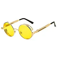 Arzonai Metal Steampunk Round Sunglasses Pack of 2, (Medium) (Yellow,Black)-thumb1