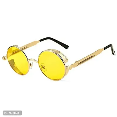 Arzonai Metal Steampunk Round Sunglasses Pack of 2, (Medium) (Yellow,Black)-thumb2