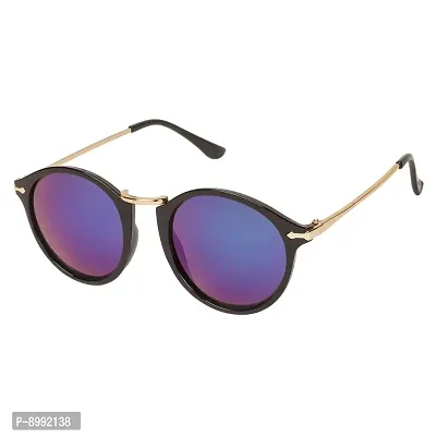 Arzonai Rising Star Round Shape Black-Blue Mirrored UV Protection Sunglasses For Men  Women [MA-006-S3 ]