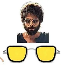 Arzonai Metal Branded Stylish Rectangular Shape KABIR Singh Unisex Sunglasses (Silver Yellow)- Medium Lens Width 52mm-thumb3
