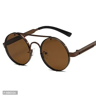 ARZONAI Metal Steampunk Sunglasses for Men and women (Brown-Brown) Large