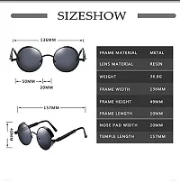 ARZONAI UV400 Classic Steampunk Vintage Round Metal Frame Black Unisex Sunglasses (Medium )-thumb2