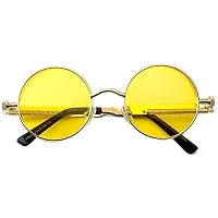 Arzonai Metal Steampunk Round Sunglasses Pack of 2, (Medium) (Yellow,Black)-thumb2