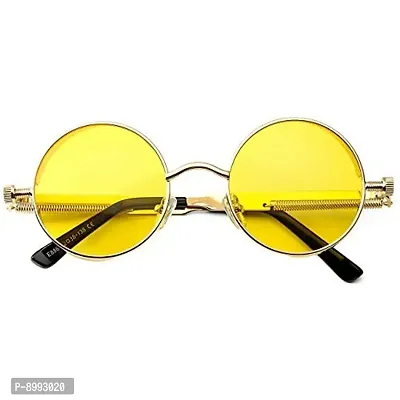 Arzonai Metal Steampunk Round Sunglasses Pack of 2, (Medium) (Yellow,Black)-thumb3