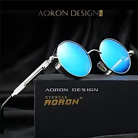 Arzonai Mens Round Sunglasses, Silver Frame, Blue Mirror Lens (Large) Pack of 1-thumb3