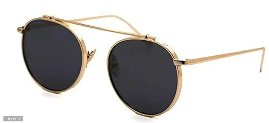 ARZONAI Unisex Adult Round Sunglasses (Golden Frame, Black Lens) (Medium)