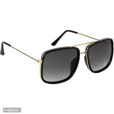 ARZONAI Unisex Adult Square Sunglasses (Golden  Black Frame, Black Lens) (Medium) (Pack of 1)