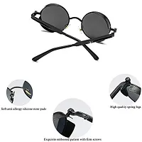 Arzonai Metal Steampunk Round Sunglasses Pack of 2, (Medium) (Black,Black)-thumb3