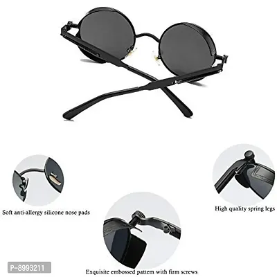 Arzonai Metal Steampunk Round Sunglasses Pack of 2, (Medium) (Black,Black)-thumb4