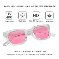 Retro Square Stylish Unisex Sunglasses (Transparent-Pink)-thumb3