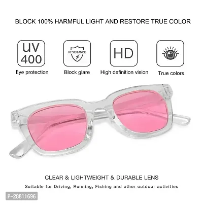 Retro Square Stylish Unisex Sunglasses (Transparent-Pink)-thumb4