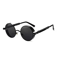 Arzonai Metal Steampunk Round Sunglasses Pack of 2, (Medium) (Black,Black)-thumb1