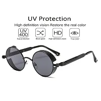 ARZONAI UV400 Classic Steampunk Vintage Round Metal Frame Black Unisex Sunglasses (Medium )-thumb1