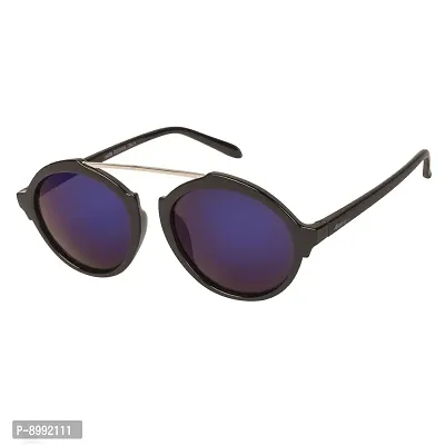 Arzonai Spartan Round Shape Black-Blue Mirrored UV Protection Sunglasses For Men  Women [MA-005-S9 ]