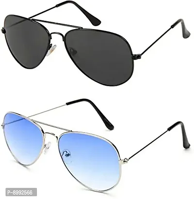 Arzonai Metal Classic Aviator Unisex Sunglasses Pack of 2 (Medium)-thumb0