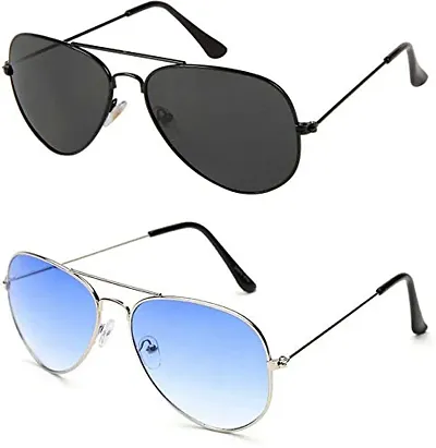 Arzonai Metal Classic Aviator Unisex Sunglasses Pack of 2 (Medium)