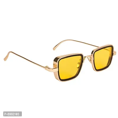Arzonai Metal Branded Stylish Rectangular Shape KABIR Singh Unisex Sunglasses (Silver Yellow)- Medium Lens Width 52mm-thumb0