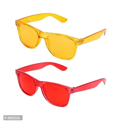 Arzonai Square Unisex Sunglasses , Yellow  Red Frame, Yellow  Red Lens (Medium) Pack of 2