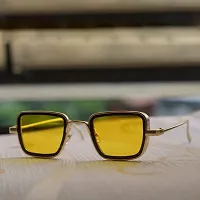 Arzonai Metal Branded Stylish Rectangular Shape KABIR Singh Unisex Sunglasses (Silver Yellow)- Medium Lens Width 52mm-thumb1